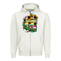 Oatmeal Heather Arizona Map Sunflower Cactus Serape Zipper Hoodie - RanaPortraitStore