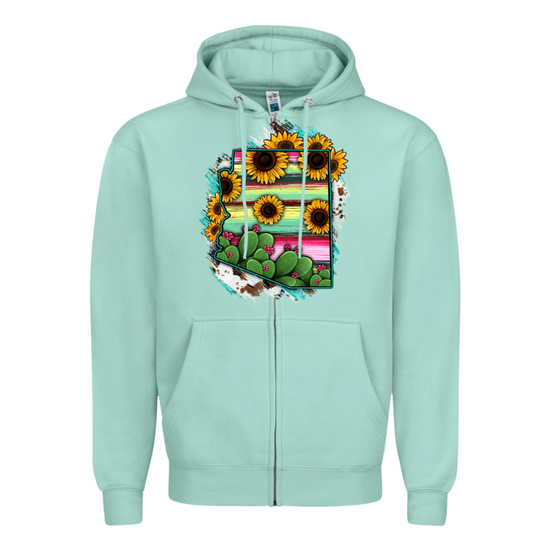 Arizona Map Sunflower Cactus Serape Zipper Hoodie by RanaPortraitStore | Teevron