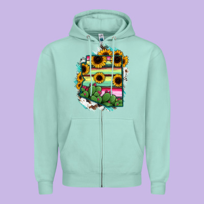 Arizona Map Sunflower Cactus Serape Zipper Hoodie Designed By Ranaportraitstore