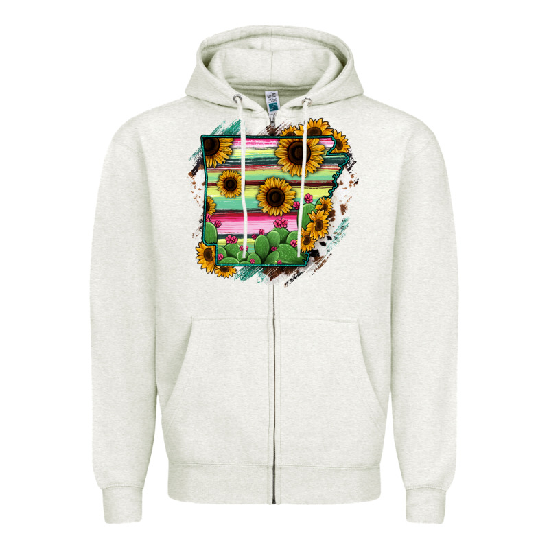 Arkansas Map Sunflower Cactus Serape Zipper Hoodie by RanaPortraitStore | Teevron