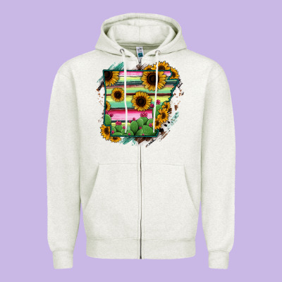 Arkansas Map Sunflower Cactus Serape Zipper Hoodie Designed By Ranaportraitstore