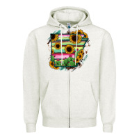 Oatmeal Heather Arkansas Map Sunflower Cactus Serape Zipper Hoodie - RanaPortraitStore