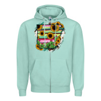 Seafoam Arkansas Map Sunflower Cactus Serape Zipper Hoodie - RanaPortraitStore