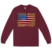 Burgundy american flag and leopard Long Sleeve Tee - Artiststas