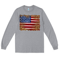 Heather Grey american flag and leopard Long Sleeve Tee - Artiststas
