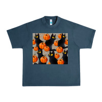Midnight Navy black cat with pumpkins tumbler Urban Heavy Tee - LillyAllenDesigns