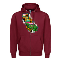 Burgundy California Map Sunflower Cactus Serape Zipper Hoodie - RanaPortraitStore