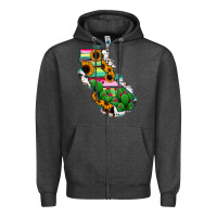 Charcoal Heather California Map Sunflower Cactus Serape Zipper Hoodie - RanaPortraitStore
