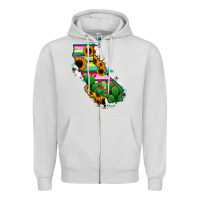 Dove Grey California Map Sunflower Cactus Serape Zipper Hoodie - RanaPortraitStore