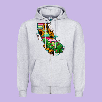 California Map Sunflower Cactus Serape Zipper Hoodie Designed By Ranaportraitstore