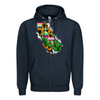 Navy California Map Sunflower Cactus Serape Zipper Hoodie - RanaPortraitStore