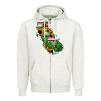 Oatmeal Heather California Map Sunflower Cactus Serape Zipper Hoodie - RanaPortraitStore