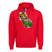 Red California Map Sunflower Cactus Serape Zipper Hoodie - RanaPortraitStore