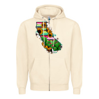 Sandshell California Map Sunflower Cactus Serape Zipper Hoodie - RanaPortraitStore