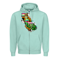 Seafoam California Map Sunflower Cactus Serape Zipper Hoodie - RanaPortraitStore