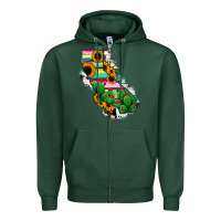 Sports Green California Map Sunflower Cactus Serape Zipper Hoodie - RanaPortraitStore