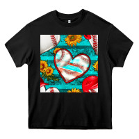 Baseball Hearts And Sunflowers With Turquoise Gemstone Seamless Patter Heavy Core Tee | Teevron