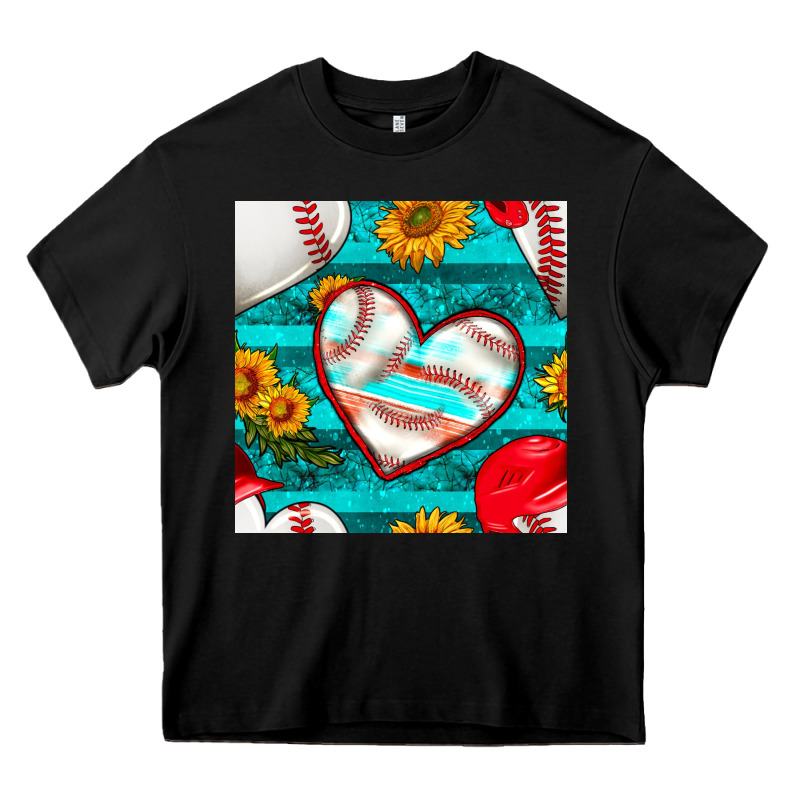 Baseball Hearts And Sunflowers With Turquoise Gemstone Seamless Patter Heavy Core Tee by BundleAndBundleShop | Teevron