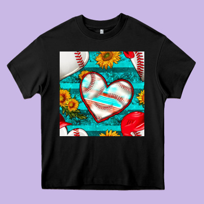 Baseball Hearts And Sunflowers With Turquoise Gemstone Seamless Patter Heavy Core Tee Designed By Bundleandbundleshop