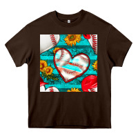 Chocolate Brown baseball hearts and sunflowers with turquoise gemstone seamless patter Heavy Core Tee - BundleAndBundleShop