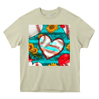Mossy baseball hearts and sunflowers with turquoise gemstone seamless patter Heavy Core Tee - BundleAndBundleShop
