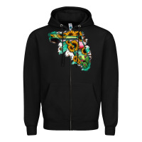 Black Florida Map Sunflower Cactus Serape Zipper Hoodie - RanaPortraitStore