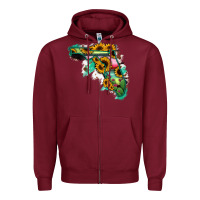 Burgundy Florida Map Sunflower Cactus Serape Zipper Hoodie - RanaPortraitStore