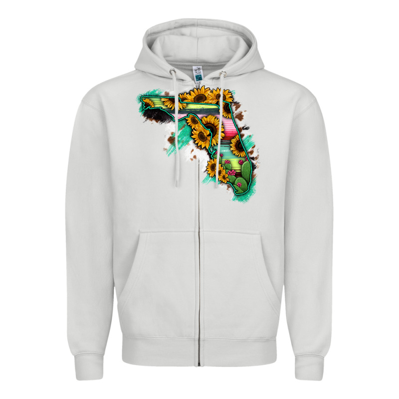 Florida Map Sunflower Cactus Serape Zipper Hoodie by RanaPortraitStore | Teevron