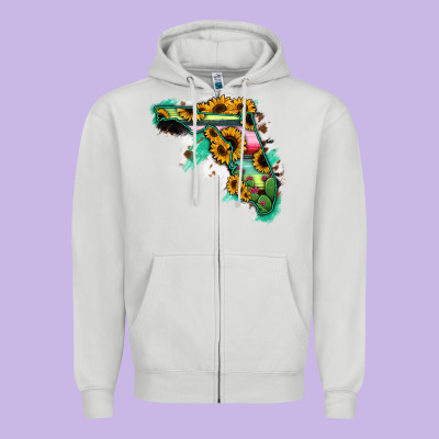 Florida Map Sunflower Cactus Serape Zipper Hoodie Designed By Ranaportraitstore