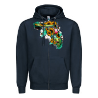Navy Florida Map Sunflower Cactus Serape Zipper Hoodie - RanaPortraitStore