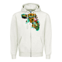 Oatmeal Heather Florida Map Sunflower Cactus Serape Zipper Hoodie - RanaPortraitStore