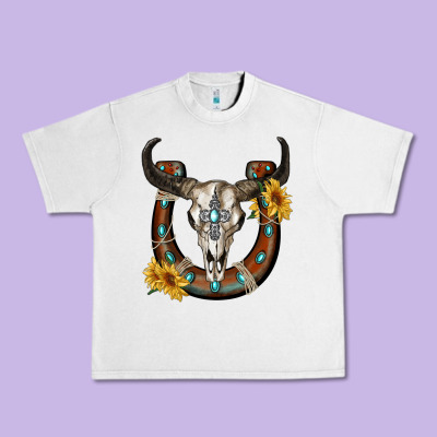 Bull Skull With Horseshoe Urban Heavy Tee Designed By Ranaportraitstore