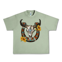 Oil Green bull skull with horseshoe Urban Heavy Tee - RanaPortraitStore