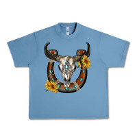 Pebble Blue bull skull with horseshoe Urban Heavy Tee - RanaPortraitStore