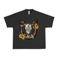 Pigment Black bull skull with horseshoe Urban Heavy Tee - RanaPortraitStore