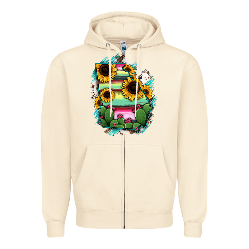 Georgia Map Sunflower Cactus Serape Zipper Hoodie by RanaPortraitStore | Teevron