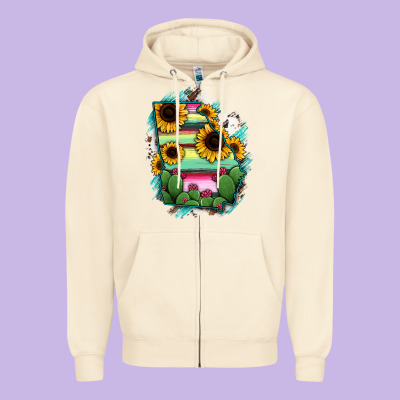 Georgia Map Sunflower Cactus Serape Zipper Hoodie Designed By Ranaportraitstore
