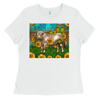 Western Charolais Bull With Sunflowers Ladies Tee | Teevron