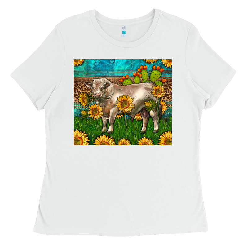 Western Charolais Bull With Sunflowers Ladies Tee by LillyAllenDesigns | Teevron