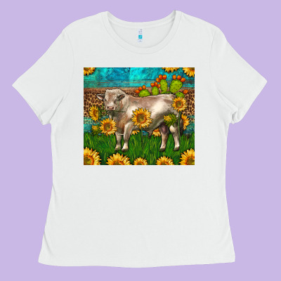 Western Charolais Bull With Sunflowers Ladies Tee Designed By Lillyallendesigns