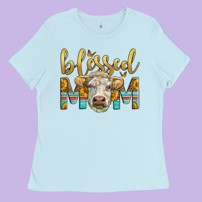 Western Blessed Mom Charolais Bull Ladies Tee Designed By Lillyallendesigns
