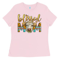 Bubblegum Pink Western Blessed Mom Charolais Bull Ladies Tee - LillyAllenDesigns