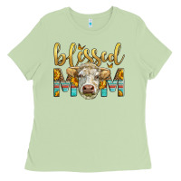 Matcha Western Blessed Mom Charolais Bull Ladies Tee - LillyAllenDesigns