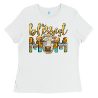White Western Blessed Mom Charolais Bull Ladies Tee - LillyAllenDesigns