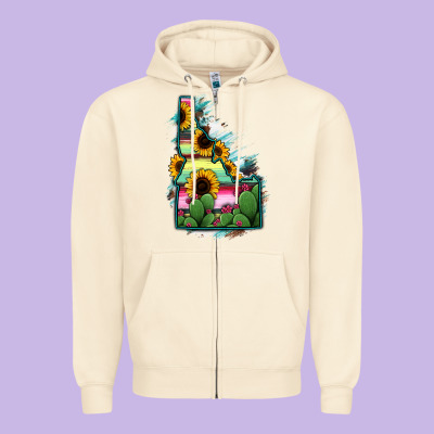 Idaho Map Sunflower Cactus Serape Zipper Hoodie Designed By Ranaportraitstore