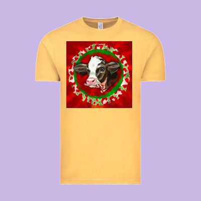Christmas Holstein Calf Face Vintage Tee Designed By Lillyallendesigns
