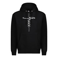 Black grace   christian faith cross script baptism gift Premium Hoodie - DesigneFamous