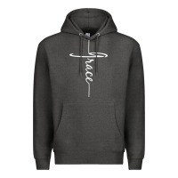 Charcoal Heather grace   christian faith cross script baptism gift Premium Hoodie - DesigneFamous