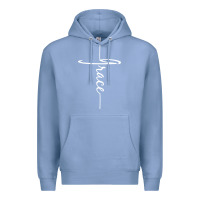 Colony Blue grace   christian faith cross script baptism gift Premium Hoodie - DesigneFamous