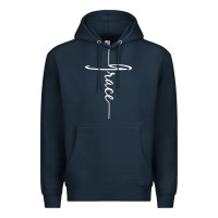 Navy grace   christian faith cross script baptism gift Premium Hoodie - DesigneFamous